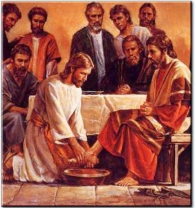 Jésus lavant les pieds de ses apôtres le jeudi saint