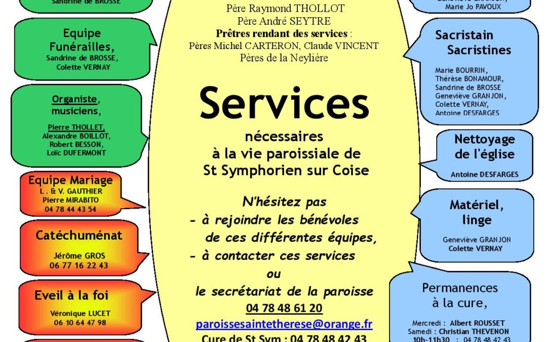 Tableau des services de la vie paroissiale