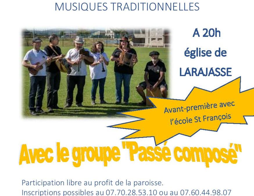 CONCERT 8 OCTOBRE 20 H A L’EGLISE DE LARAJASSE